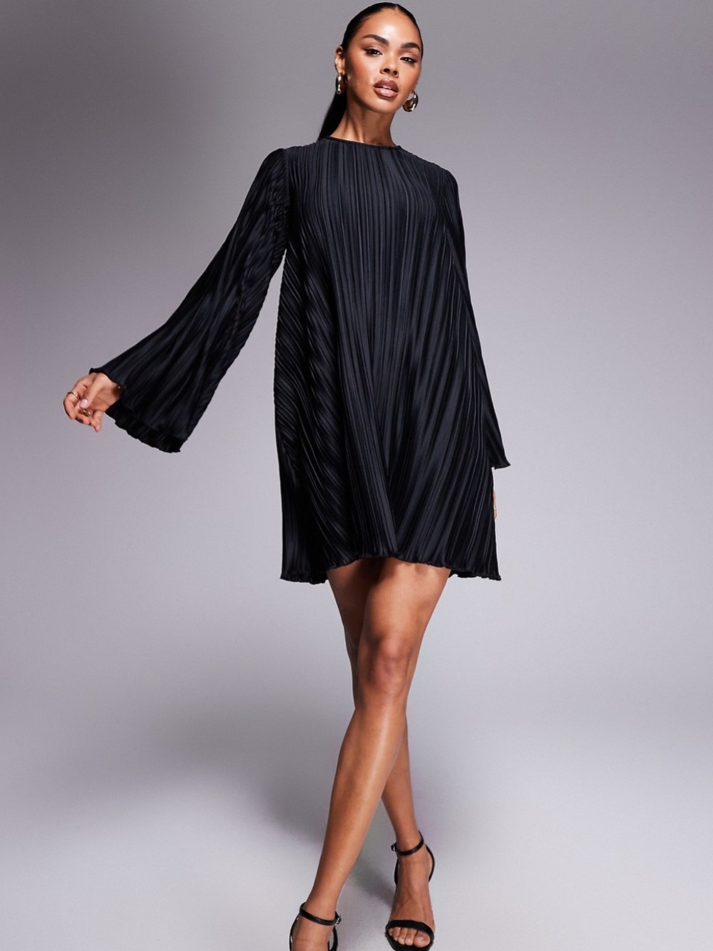 ASOS Design Plisse Wide Sleeve mini dress with back bow detail size 10